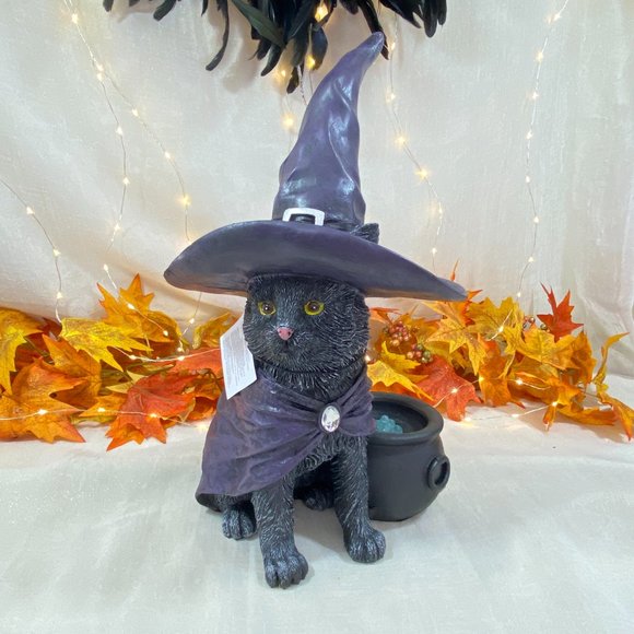 Holiday | Black Cat Witch Hat Light Up Led Cauldron Figurine Statue ...